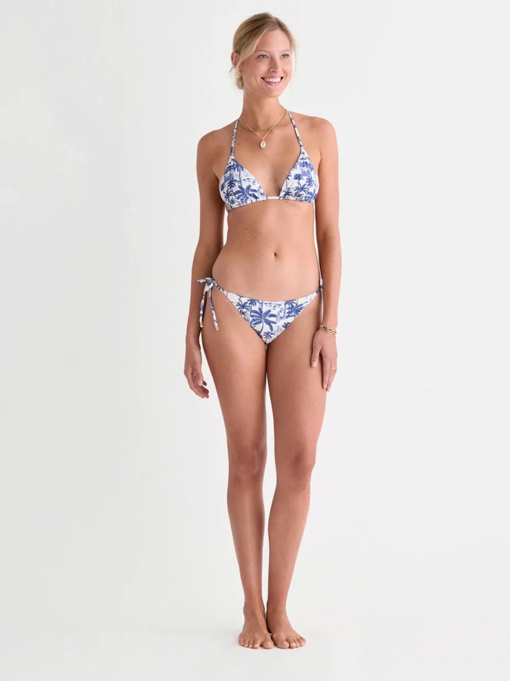 Vineyard Vines White and Blue Palm-Print Triangle Bikini set